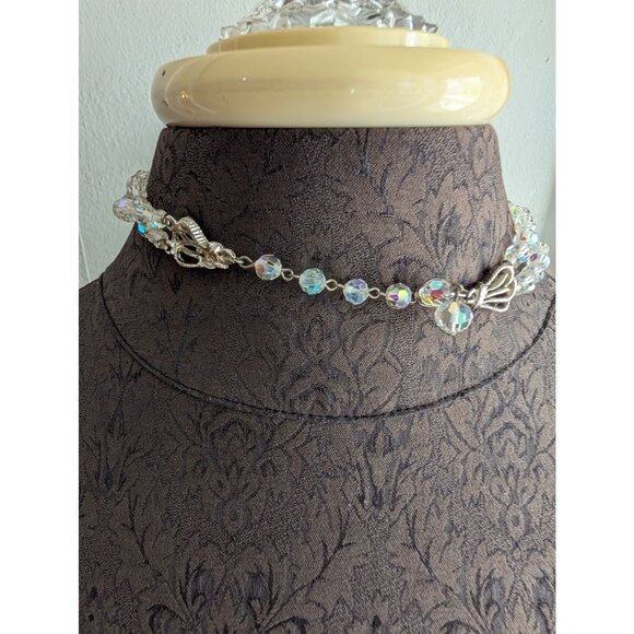 Vintage Aurora Borealis Crystal Beaded Double Strand Necklace With Silver-Tone C - Picture 3 of 6
